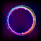 Rainbow glowing circle frame with sparkles