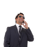 man talking on the phone and laughing