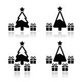 Christmas tree with presents icons set