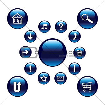 Glossy blue buttons with symbols