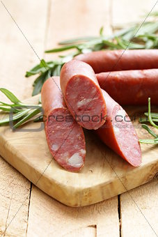 Dried sausage with  fresh rosemary