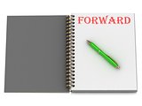 FORWARD inscription on notebook page 