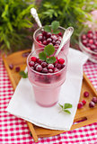 Two glasses of cranberry dessert on the tray