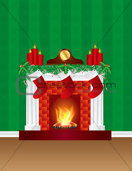 Fireplace with Christmas Decoration Wallpaper Illustration