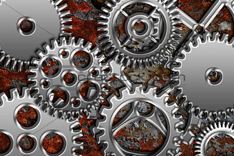 Chrome Gears on Grunge Texture Background