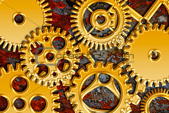 Gold Gears on Grunge Texture Background