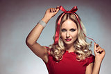 funny christmas shoot of blonde woman 