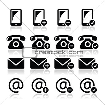 Contact icons set - mobile, phone, email, envelope
