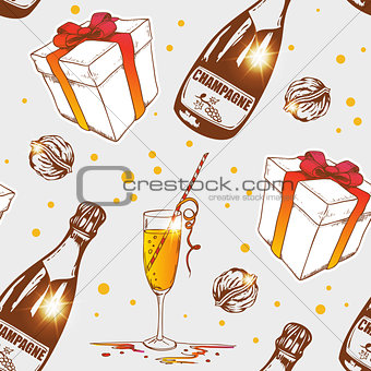 Seamless pattern with champagne