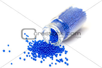 Small Glass Jar filled with Blue Balls of Bead