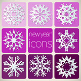 New Year Icons Set with Snowflakes.