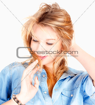 Portrait of a Teenage Girl in Blue Shirt 