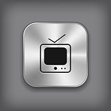 TV icon - vector metal app button