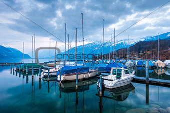   Yachts and boats on Lake Thun in the Bernese Oberland, Switzer