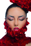Asian girl in rose petals