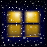 snow night window