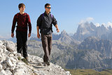 Young men hiking in the mountains