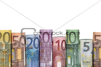 Euro notes in a row