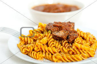 fusilli pasta with neapolitan style ragu meat sauce