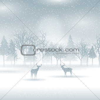 Deer in a winter landscape