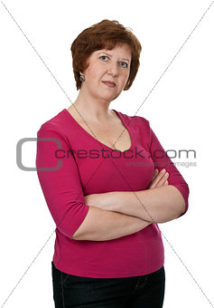 portrait of an elderly lady in red dress