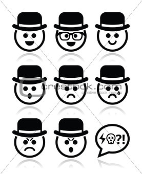 Man in hat faces vector icons set