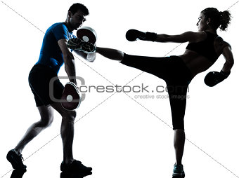 man woman boxing training silhouette