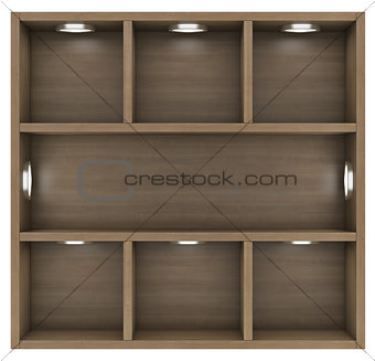 Wooden shelves with built-in lights