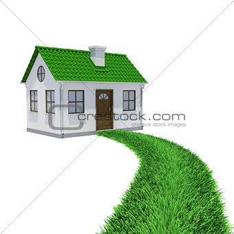 The path of grass leading to a small house