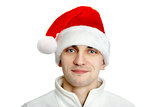 man in santa hat on white background