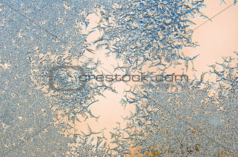 ice crystals on a window , close-up