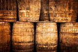 Stacked whisky barrels in vintage style