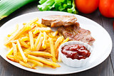 Fried steak with french fries