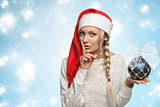 funny christmas girl with red hat 