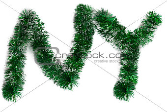 Two letters from a green tinsel as a symbol of the New Year