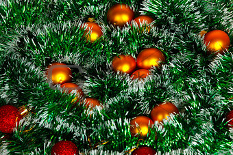 Christmas wreath of tinsel and balls as a texture