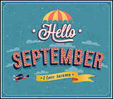 Hello september typographic design.