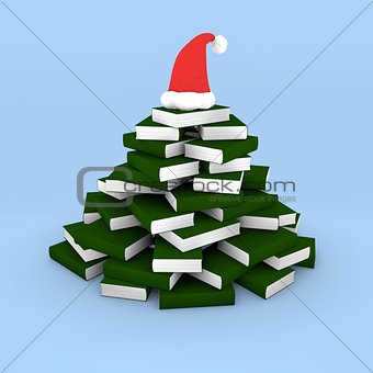 Christmas tree of books with cap