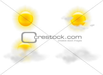 Sun and clouds in weather icons set