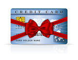 Credit or debit card design with red ribbon and bow