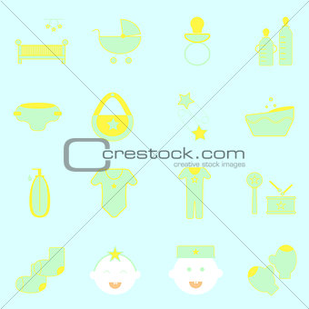 Baby color icons set on light background