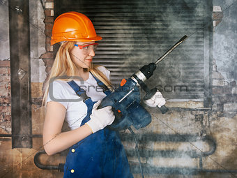 Beautiful Woman With Heavy Drill
