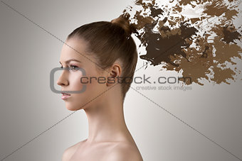 girl with hair melting in paint