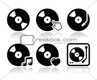 Vinyl record, dj vector icons set