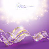 Golden transparent bow on purple Christmas background