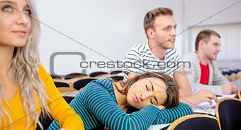 Female sleeping in the college classroom
