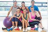 Group of fitness class at a bright exercise room
