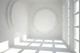 White room with circles at wall