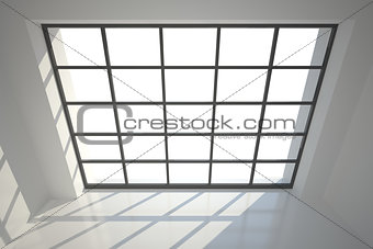 White room with a lot of windows and black frame