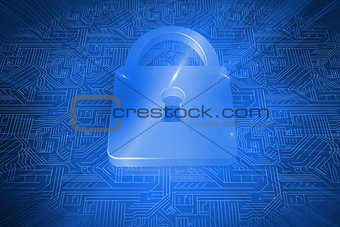 Lock on blue circuit background